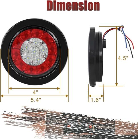 2 قطعة 4 بوصات مصابيح LED مستديرة للمقطورة 16 LED مع حلقة مطاطية محكمة الغلق مقاومة للماء IP67، مصابيح إشارة عكسية لإيقاف الفرامل لشاحنات مقطورة RV in Kuwait