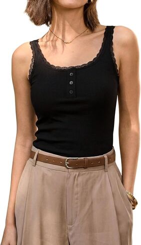 BLENCOT Women Tank Tops with Built in Bras Lace Trim Stretchy Sleeveless Shirt Summer Ribbed Beach Camisole in Saudi Arabia