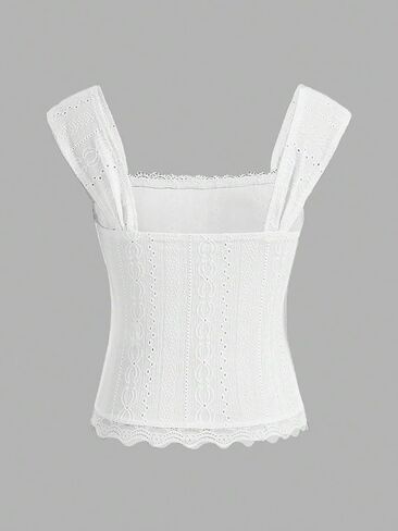 SweatyRocks Women's Summer Lace Square Neck Tank Top Sleeveless Slim Fit Eyelet Tops in Saudi Arabia