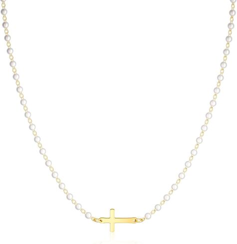 قلادة متقاطعة للنساء - قلادات ذهبية أنيقة صغيرة عصرية تاج مطلي بالذهب/الفضة/الذهب الوردي عيار 14 قيراط مع سلسلة بدلاية مكعبة من الزركونيا المتقاطعة للنساء هدية مجوهرات ذهبية غير مشوهة in Kuwait