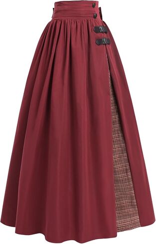 Nuoqi Women Renaissance Skirt High Low Victorian Skirt Long Edwardian Skirt with Pocket Red in Saudi Arabia