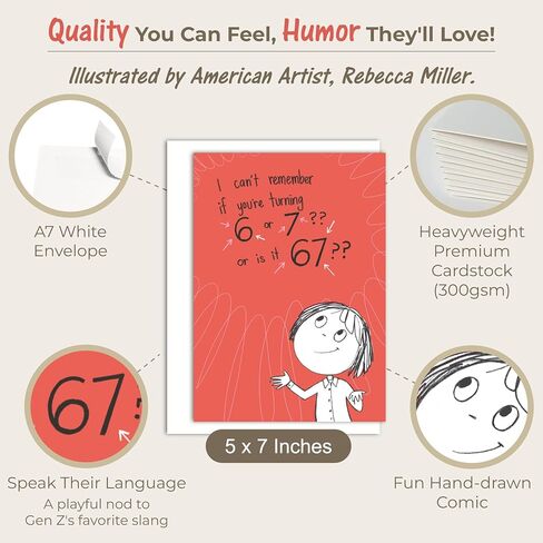 Gooji Funny Birthday Card for Teens - Viral 6 or 7 Meme Trend - Hilarious Bday Greeting for Son, Daughter, Friend - Joke About Age 67 - Trendy Social Media Humor for Gen Z & Alpha in Saudi Arabia