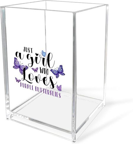 Purple Butterfly Gifts for Teens Bestie Work Friend Soul Sister Acrylic Bookmark Holder Pen Makeup Brush Pencil Cup Cute Mothers Day Gifts Birthday Christmas Butterfly Gift Office Home Desk Organizer in Kuwait