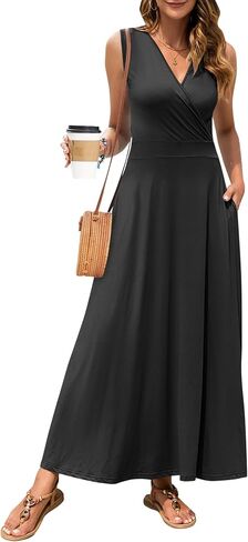 MISFAY Women Maxi Dress 2026 Summer Casual Sleeveless Sundress Wrap V Neck Long Dresses Vacation Loose Dress with Pockets in Kuwait