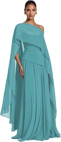 Chiffon Bridesmaid Dresses Strapless Cowl Neck Strapless A Line Long Formal Dresses with Cape NT57 in Saudi Arabia