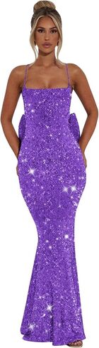 GUKARLEED Women’s Sequin Prom Dresses with Bow Scoop Neck Ball Gowns Mermaid Formal Dress Bodycon Sequin Dress in Kuwait