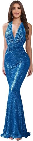 Sequin Prom Dresses for Women Long V-Neck Bodycon Mermaid Formal Evening Gown in Kuwait