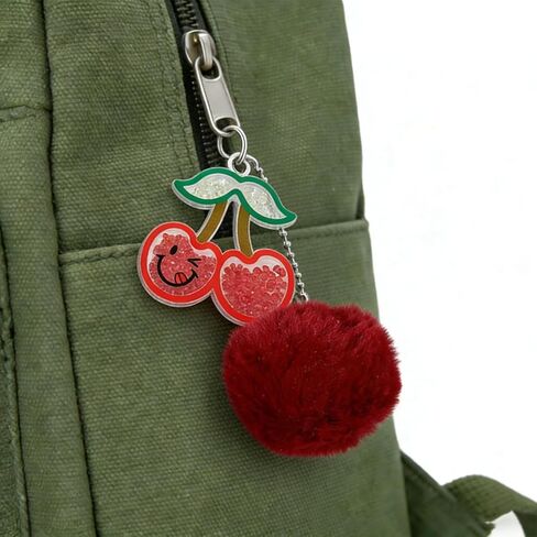 Plush Cherry Keychain Cute Fruit Bag Charms with Pom Pom Cute Fluffy Backpack Purse Charm Handbag Keyring Accessories in Saudi Arabia
