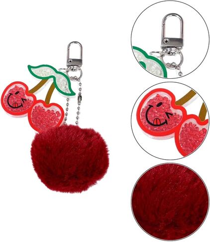 Plush Cherry Keychain Cute Fruit Bag Charms with Pom Pom Cute Fluffy Backpack Purse Charm Handbag Keyring Accessories in Saudi Arabia