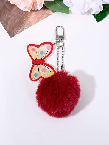 Plush Cherry Keychain Cute Fruit Bag Charms with Pom Pom Cute Fluffy Backpack Purse Charm Handbag Keyring Accessories in Saudi Arabia