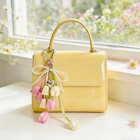 QTMY Tulip Tassel Bow Pearl Beaded Braided Keychain Bag Charms for Handbag Purse Backpack Accessories Bogg Bag,372 in Saudi Arabia