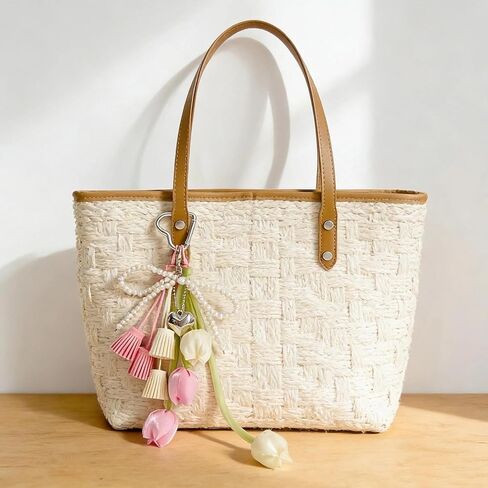 QTMY Tulip Tassel Bow Pearl Beaded Braided Keychain Bag Charms for Handbag Purse Backpack Accessories Bogg Bag,372 in Saudi Arabia