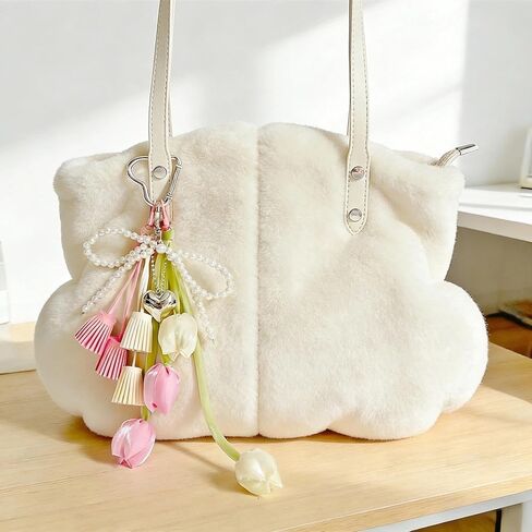 QTMY Tulip Tassel Bow Pearl Beaded Braided Keychain Bag Charms for Handbag Purse Backpack Accessories Bogg Bag,372 in Saudi Arabia