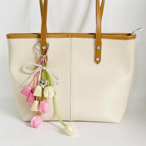 QTMY Tulip Tassel Bow Pearl Beaded Braided Keychain Bag Charms for Handbag Purse Backpack Accessories Bogg Bag,372 in Saudi Arabia
