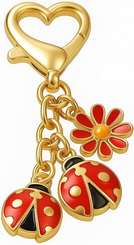 سلسلة مفاتيح الخنفساء - سلاسل مفاتيح على شكل زهرة ساحرة للنساء مع زهر أحمر نابض بالحياة وخنفساء رائعة، سلاسل مفاتيح لطيفة هدايا لمحبي الطبيعة in Kuwait