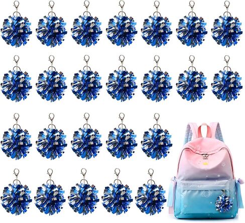 REHALY 24Pcs Pom Pom Keychain Cheerleader Gifts Cheerleading Keyring Charm Foil with Keychain Hooks for Team Sports Women in Saudi Arabia