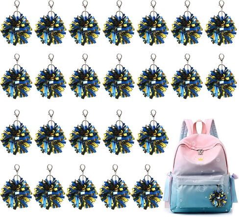 REHALY 24Pcs Pom Pom Keychain Cheerleader Gifts Cheerleading Keyring Charm Foil with Keychain Hooks for Team Sports Women in Saudi Arabia