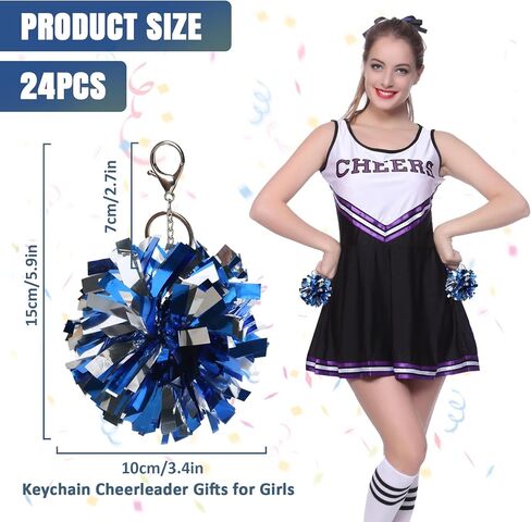 REHALY 24Pcs Pom Pom Keychain Cheerleader Gifts Cheerleading Keyring Charm Foil with Keychain Hooks for Team Sports Women in Saudi Arabia