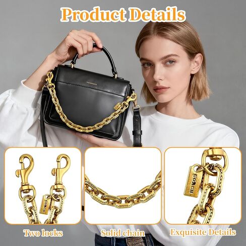 Vintage Gold Metal Bag Charms for Handbags, 13.6 Inch Purse Charms with Secure Clasps, Decorative Bag Accessories & Extender Chain for Tote Bags, Purse, Gifts for Women in Kuwait