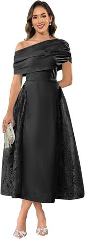 GUKARLEED Women’s Pleated Satin Mother of The Bride Dresses A-line Off The Shoulder Lace Appliques Formal Wedding Guest Dress in Saudi Arabia