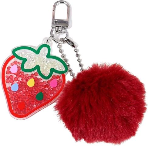 Plush Cherry Keychain Cute Fruit Bag Charms with Pom Pom Cute Fluffy Backpack Purse Charm Handbag Keyring Accessories in Saudi Arabia