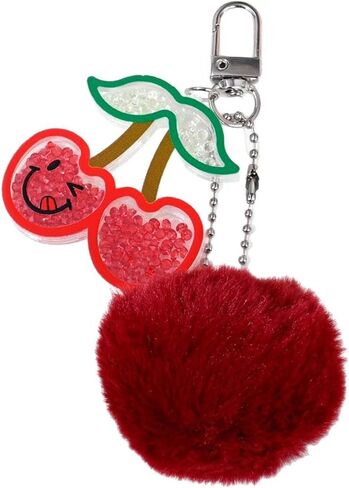 Plush Cherry Keychain Cute Fruit Bag Charms with Pom Pom Cute Fluffy Backpack Purse Charm Handbag Keyring Accessories in Saudi Arabia