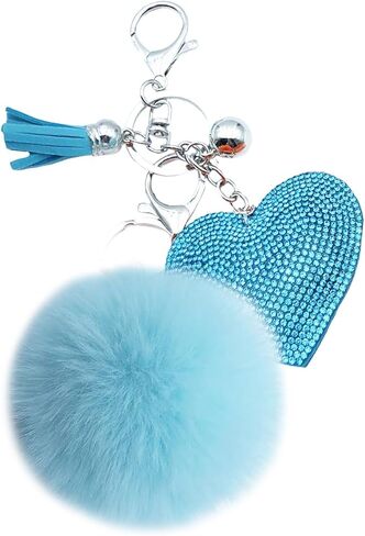 Unpafcxddyig Heart-shaped Keychain Rhinestone Bling with Faux Rabbit Fur Ball pom pom Key Rings for Women in Saudi Arabia