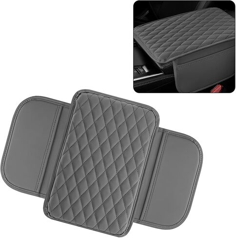 Car Center Console Armrest Cover with Storage Pockets, Universal Upgraded Microfiber Leather Center Console Organizer Protector for Most Cars SUVs Trucks Armrest Pad Interior Accessories (Black) in Saudi Arabia