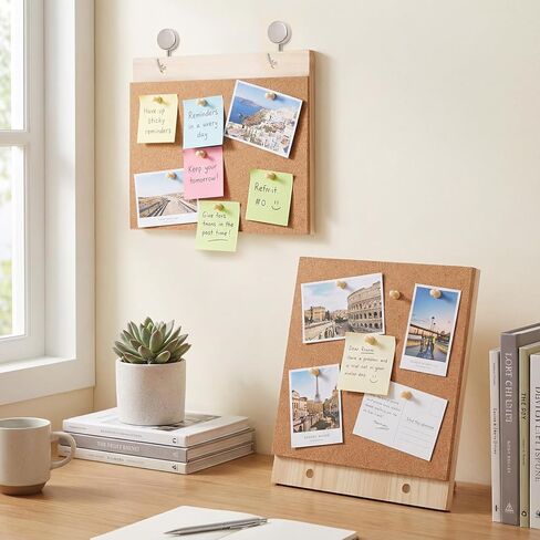 2 قطعة لوحة فلين سطح المكتب 9.8 بوصة × 8.3 بوصة لوحة إعلانات بإطار خشبي مع 12 دبابيس دفع عرض لوحات صور مذكرة للرسائل للمنزل والمكتب والمدرسة ديكور الحائط in Kuwait