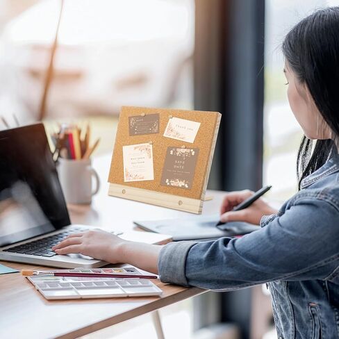 2 قطعة لوحة فلين سطح المكتب 9.8 بوصة × 8.3 بوصة لوحة إعلانات بإطار خشبي مع 12 دبابيس دفع عرض لوحات صور مذكرة للرسائل للمنزل والمكتب والمدرسة ديكور الحائط in Kuwait