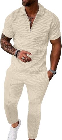 UOUA Mens Sweat Suits Set Tracksuit 2 Piece Outfits Short Sleeve Casual Sweatshirt & Loose Jogging Pants in Kuwait