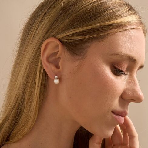 أقراط ذهبية للنساء، حلق لؤلؤ عصري أقراط لؤلؤ مطلية بالذهب عيار 14 قيراط in Kuwait