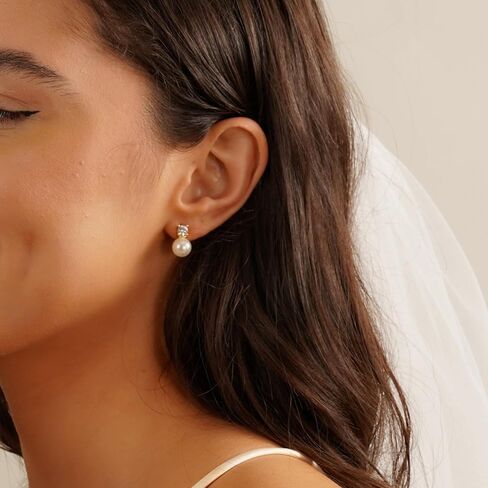 أقراط ذهبية للنساء، حلق لؤلؤ عصري أقراط لؤلؤ مطلية بالذهب عيار 14 قيراط in Kuwait