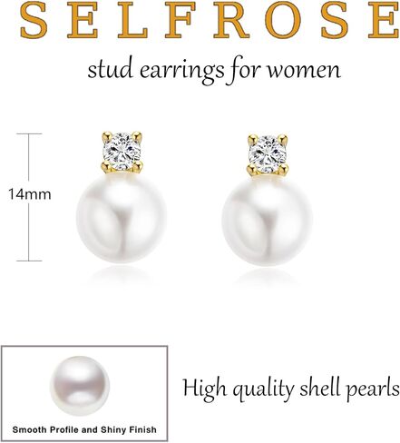 أقراط ذهبية للنساء، حلق لؤلؤ عصري أقراط لؤلؤ مطلية بالذهب عيار 14 قيراط in Kuwait