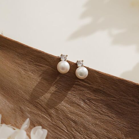 أقراط ذهبية للنساء، حلق لؤلؤ عصري أقراط لؤلؤ مطلية بالذهب عيار 14 قيراط in Kuwait