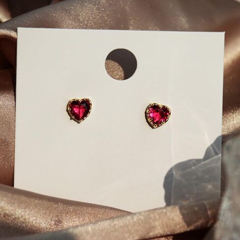 Heart Red Cubic Zirconia Stud Earrings Women Temperament Sweet Gold Color Love Earrings in Saudi Arabia