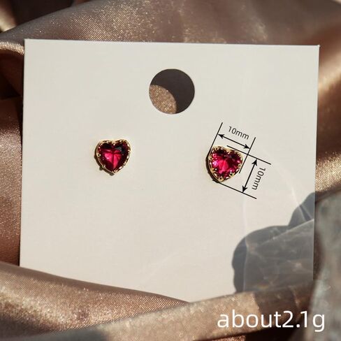 Heart Red Cubic Zirconia Stud Earrings Women Temperament Sweet Gold Color Love Earrings in Saudi Arabia