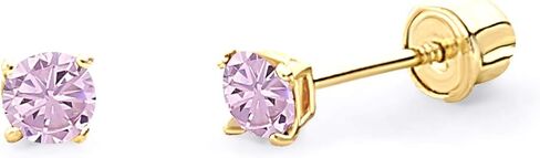 14k REAL Yellow Gold 3mm Round Birststone Color Solitaire Basket Set Stud Earrings with Screw Back in Saudi Arabia