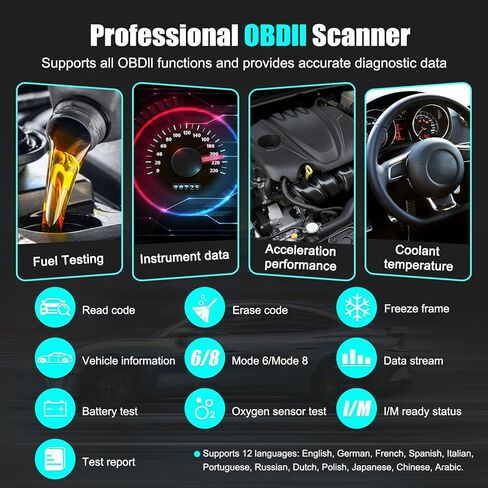 OBD2 Scanner Diagnostic Code Reader,Automotive OBD II Engine Light,Battery Tester,Mode 6, Mode 8 & I/M Readiness,OBDII Scan Tool for All OBDII Cars 1996+(OBDIIBlack) in Saudi Arabia