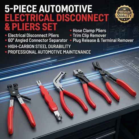 Automotive Disconnect Tool System, 5-Piece Professional Electrical Connector & Hose Clamp Pliers Set for Sensor Plug, Trim Clip Removal Tools, Plug Release & Wire Terminal Remover for Auto Repair in Saudi Arabia