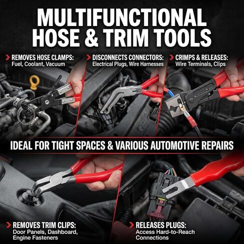 Automotive Disconnect Tool System, 5-Piece Professional Electrical Connector & Hose Clamp Pliers Set for Sensor Plug, Trim Clip Removal Tools, Plug Release & Wire Terminal Remover for Auto Repair in Saudi Arabia