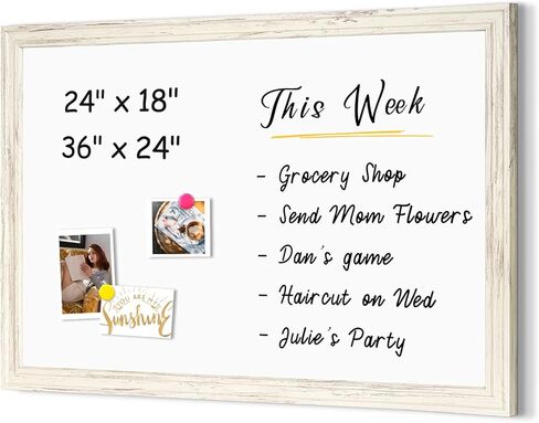 4 أفكار للمسح الجاف، 24 × 18 بوصة سبورة بيضاء مغناطيسية بيضاء عتيقة إطار خشبي مزخرف لوحة بيضاء مثبتة على الحائط للمدرسة والمكتب والمنزل، 8 مغناطيسات 4 علامات 1 ممحاة in Kuwait