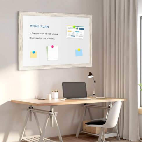 4 أفكار للمسح الجاف، 24 × 18 بوصة سبورة بيضاء مغناطيسية بيضاء عتيقة إطار خشبي مزخرف لوحة بيضاء مثبتة على الحائط للمدرسة والمكتب والمنزل، 8 مغناطيسات 4 علامات 1 ممحاة in Kuwait