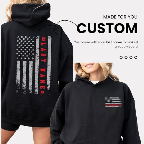 تي شيرت رجال إطفاء يحمل اسم العائلة مخصص للجنسين مع تي شيرت بألوان مريحة - ملابس رجال إطفاء فائقة النعومة وشخصية تتميز بعلم خط عمودي أحمر رفيع؛ هدية رجل الإطفاء المثالية in Kuwait