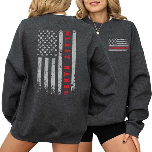 تي شيرت رجال إطفاء يحمل اسم العائلة مخصص للجنسين مع تي شيرت بألوان مريحة - ملابس رجال إطفاء فائقة النعومة وشخصية تتميز بعلم خط عمودي أحمر رفيع؛ هدية رجل الإطفاء المثالية in Kuwait