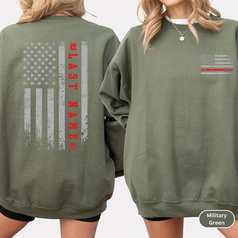 تي شيرت رجال إطفاء يحمل اسم العائلة مخصص للجنسين مع تي شيرت بألوان مريحة - ملابس رجال إطفاء فائقة النعومة وشخصية تتميز بعلم خط عمودي أحمر رفيع؛ هدية رجل الإطفاء المثالية in Kuwait