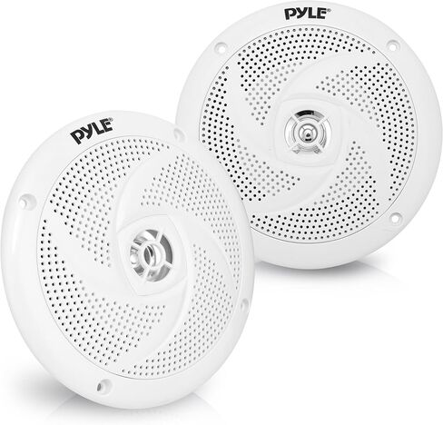 Pyle Marine Speakers - 5.25 Inch 2 Way Waterproof and Weather Resistant Outdoor Audio Stereo Sound System with 180 Watt Power and Low Profile Slim Style - 1 Pair - PLMRS5W (White) in Kuwait