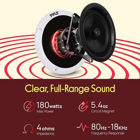 Pyle Marine Speakers - 5.25 Inch 2 Way Waterproof and Weather Resistant Outdoor Audio Stereo Sound System with 180 Watt Power and Low Profile Slim Style - 1 Pair - PLMRS5W (White) in Kuwait