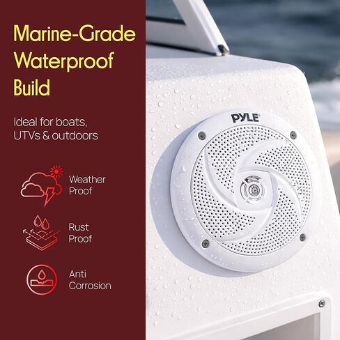Pyle Marine Speakers - 5.25 Inch 2 Way Waterproof and Weather Resistant Outdoor Audio Stereo Sound System with 180 Watt Power and Low Profile Slim Style - 1 Pair - PLMRS5W (White) in Kuwait