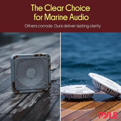 Pyle Marine Speakers - 5.25 Inch 2 Way Waterproof and Weather Resistant Outdoor Audio Stereo Sound System with 180 Watt Power and Low Profile Slim Style - 1 Pair - PLMRS5W (White) in Kuwait